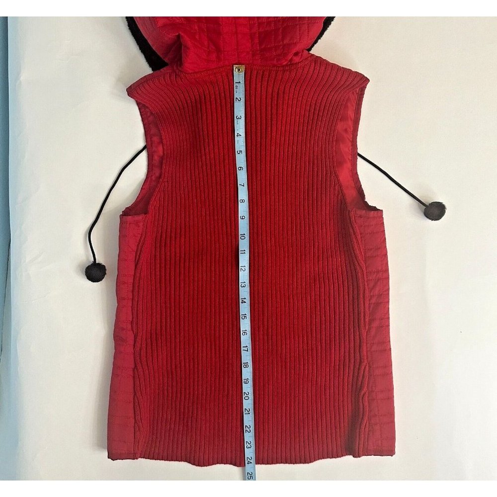 For Cynthia Quilted Red Vest With Knit Back And Black Faux Fur Trim Hood Size L - Picture 7 of 8